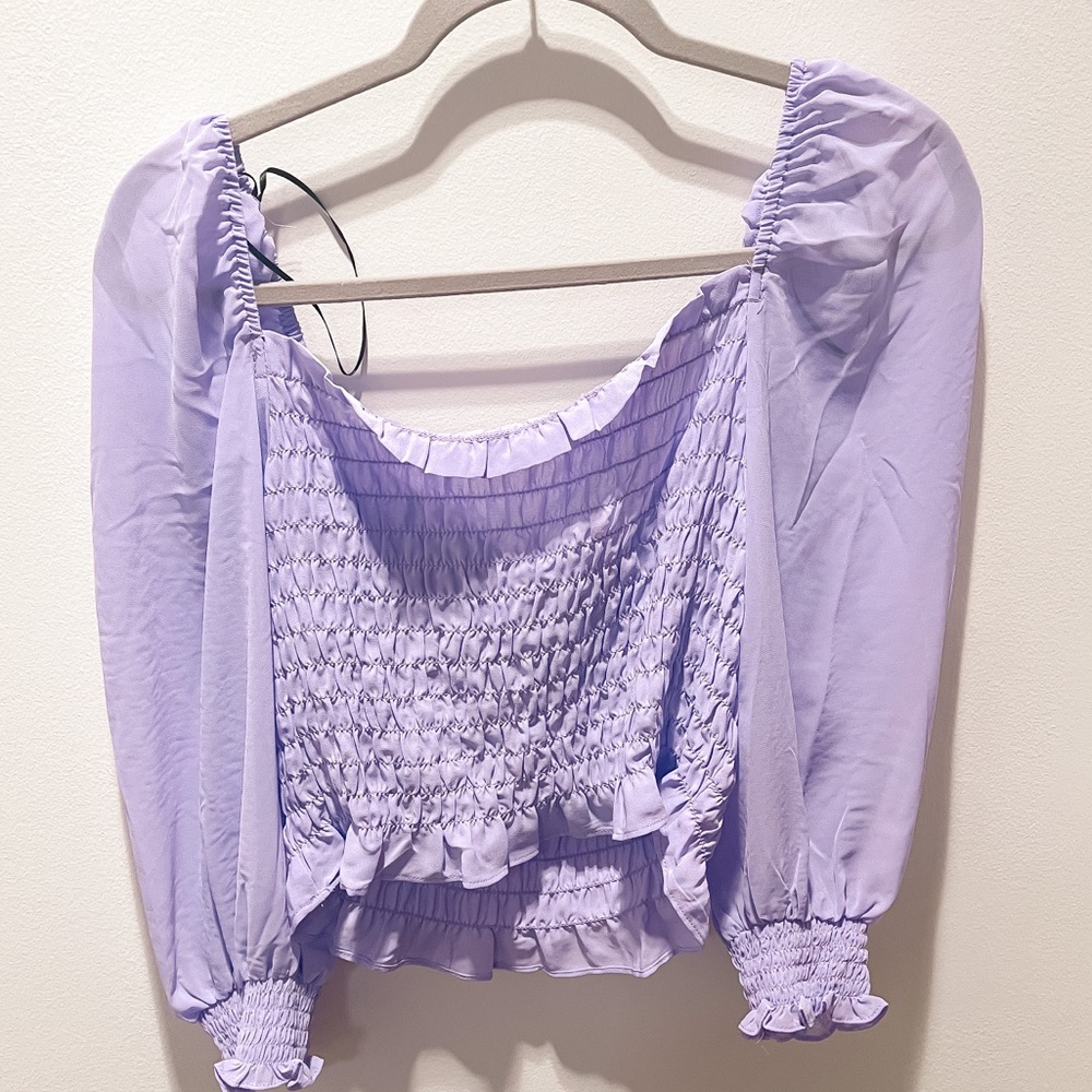 SMOCKED SHEER PUFF SLEEVE TOP